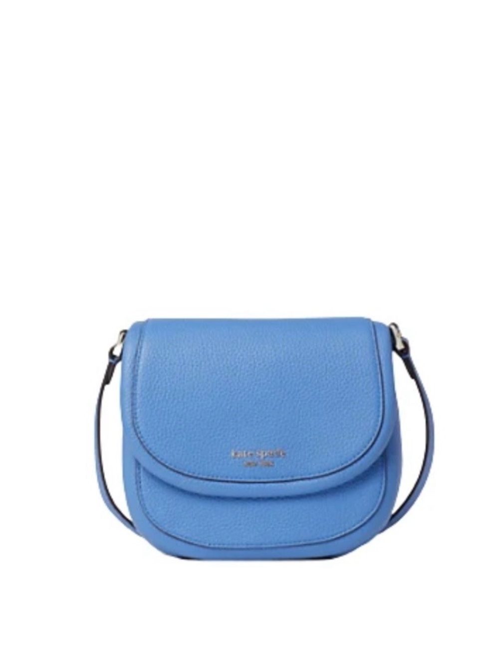 Kate Spade Roulette Small Saddle Bag Blue Pebbled Leather Crossbody Purse Flap